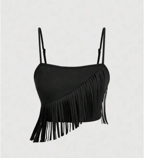 SheIn Fringe Two-Piece black Skort Crop Top Set - Image 2