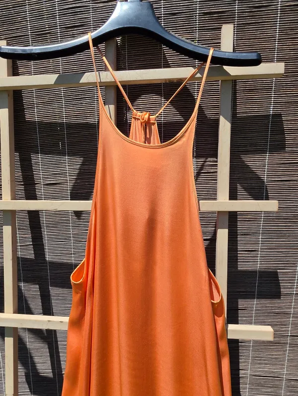 NEW ZARA Maxi Dress Satin Burnt Orange size S - Image 2
