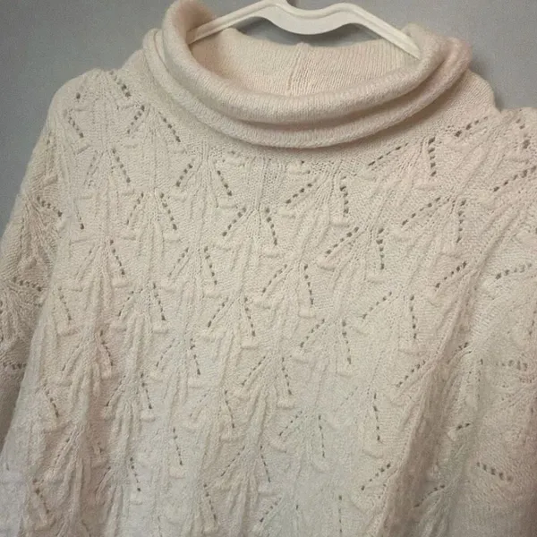 Lucky Brand Pointelle Turtleneck Cable Knit Bell Sleeve Sweater Ivory XS #1300 - Image 5