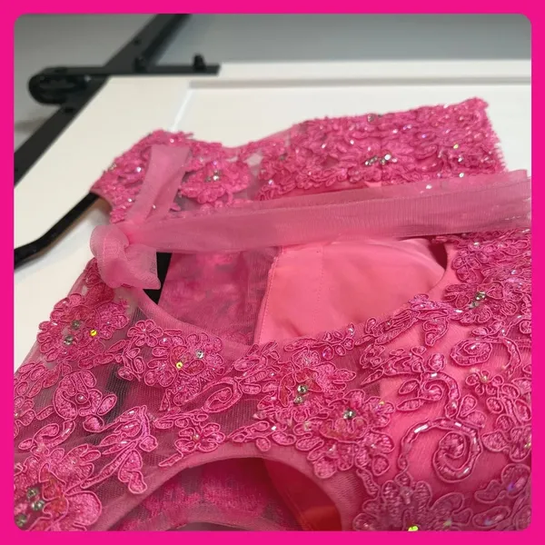 Sherri Hill Pink Lace Sequin Top‎ Open Back Bow Tie Crop Party Evening Cocktail - Image 4