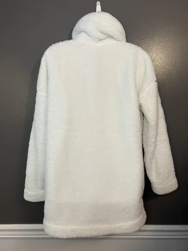 PJ Salvage Coat Womens XL White Faux Fur Sherpa Fleece Button Front Long Cozy - Image 5
