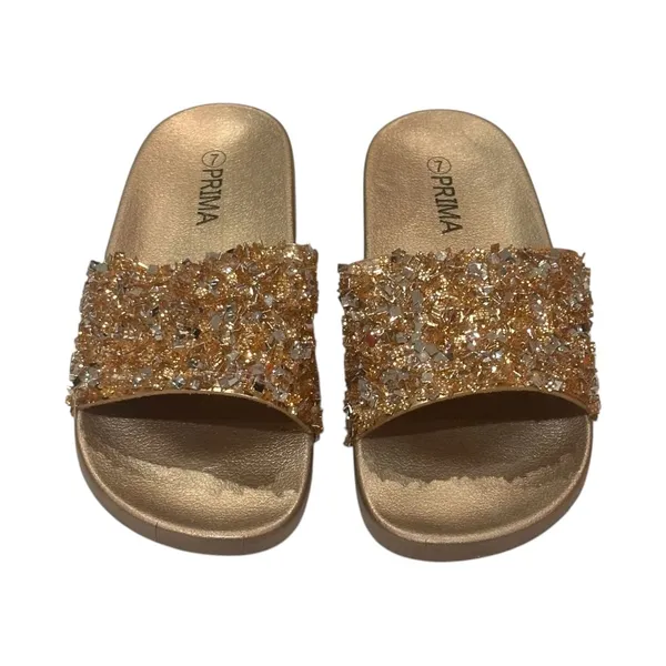 Prima Sandals Size 7 Gold Glitter Rhinestone Slide Slippers - Image 3