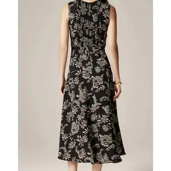 J.Crew Veranda Dress Size 12 Black Floral Midi Sleeveless Ruched Waist Boho - Image 2