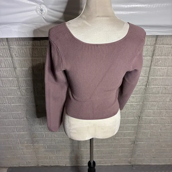 Abercrombie & Fitch Womens Small Ribbed Square Neck Long Sleeve Sweater Mauve - Image 3