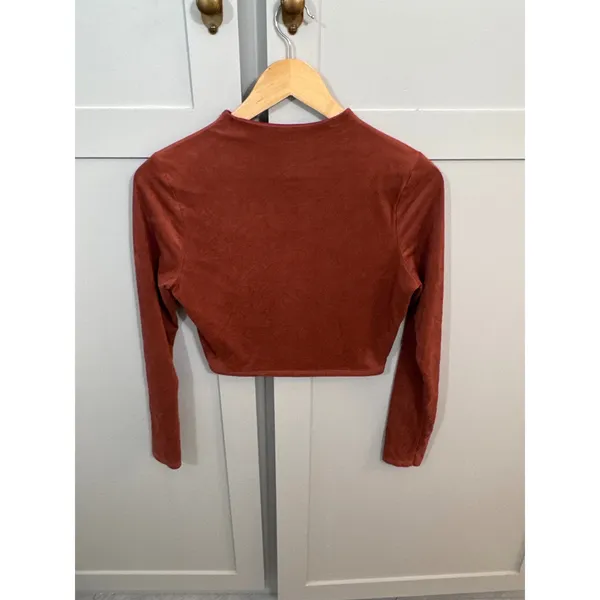 Windsor Rust Orange Faux Suede Mock Neck Long Sleeve Crop Top Womens - Image 5