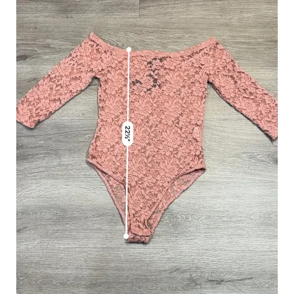 Coquette Dusty Rose Floral Lace Romantic Off Shoulder Bodysuit Sheer Y2K Small - Image 5