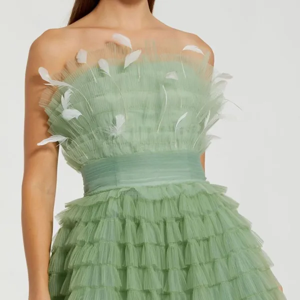 MAC DUGGAL 20530 Green Strapless Ruffle Gown with Feathers - Image 5
