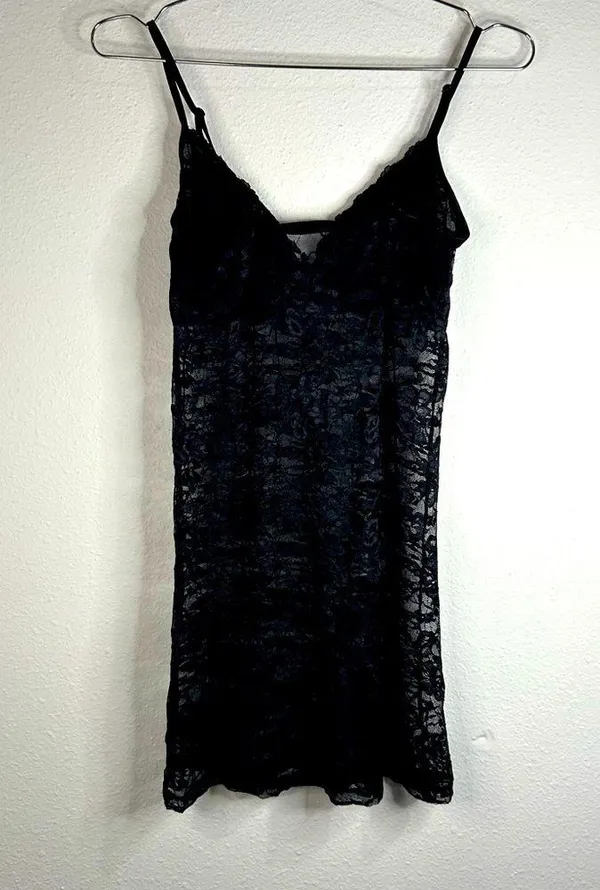 Black Sheer Lace Slip Dress - Size Small - Image 6