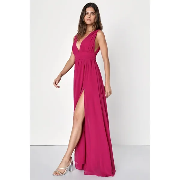 NWT Lulus Heavenly Hues Magenta Maxi Dress Bridesmaid Gala Wedding Holiday Sz L - Image 6