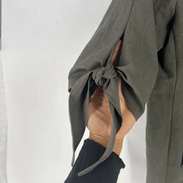 Lola & Sophie Blazer Jacket‎ Womens XS Olive Gray Tie Sleeve Single Breasted - Image 5