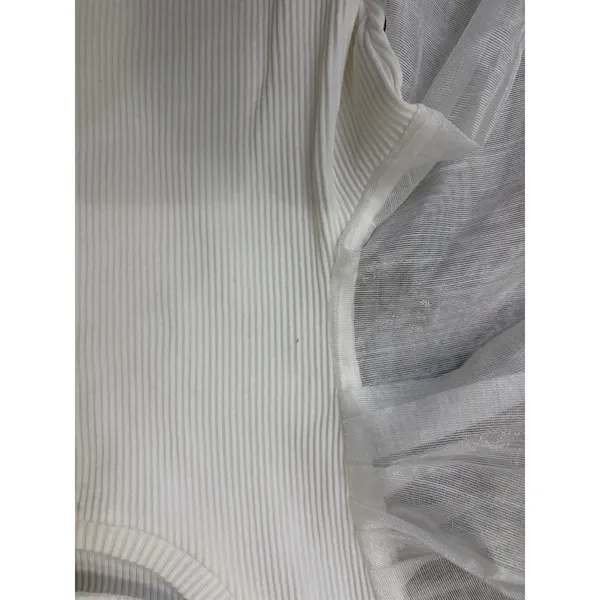 Anthropologie Dolan Top Small White Ribbed Sheer Puff Sleeve Blouse Romantic - Image 7