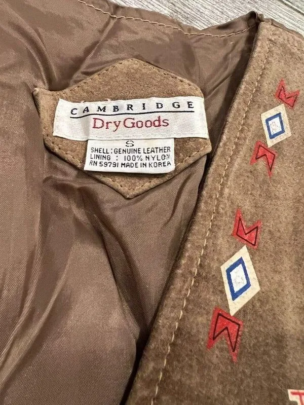 Cambridge Dry Goods 100% Leather Vest Small Lined Western Aztec Southwestern - Image 9