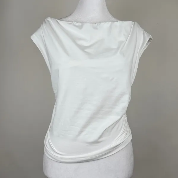 Trendy Queen Off The Shoulder Top Y2K Summer Shirts Double Lined White Large - Image 3
