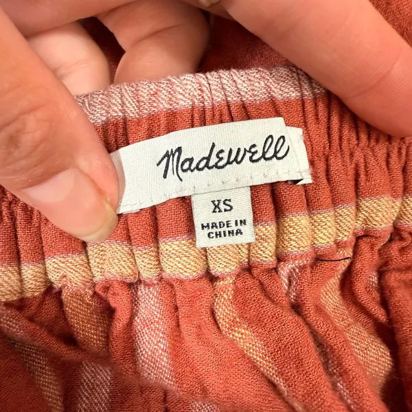 Madewell Rust Orange Striped Linen‎ Blend Faux Wrap Midi Skirt with Pockets XS - Image 7