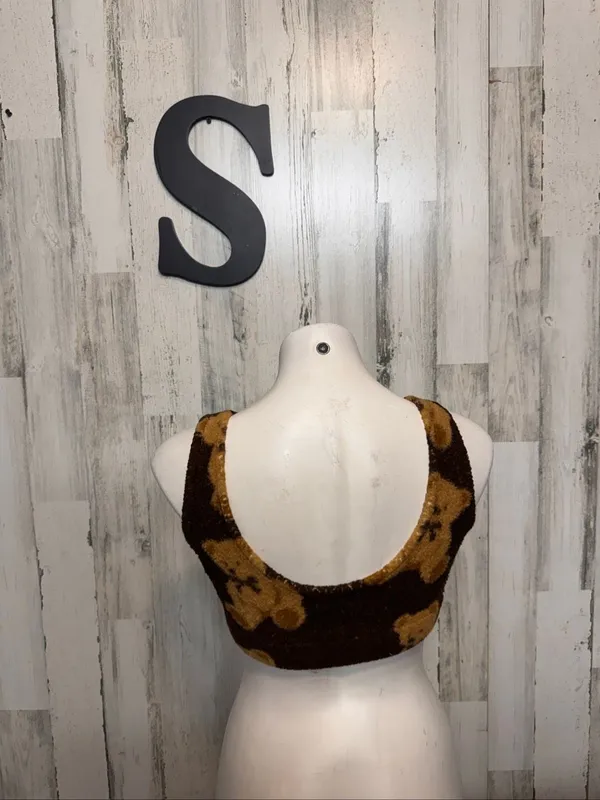 Teddy Bear Fuzzy Sherpa Crop Tank Top Bralette Womens Small Brown Beige - Image 5