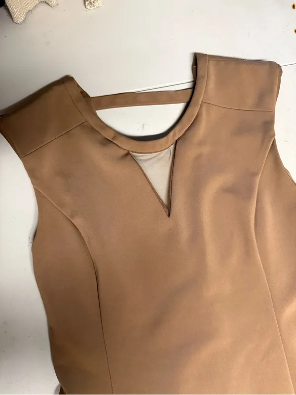 Vintage forever 21 brown Sleeveless Tan scuba Sheath Dress size large EUC - Image 2