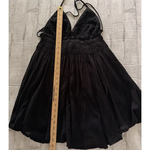 Free People Forever Favorite Black Smocked Babydoll Mini Dress Boho Coverup - Image 7