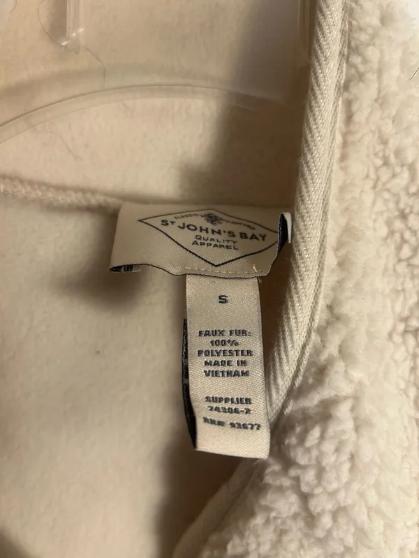 St. John's Bay Cream Quilted Faux Shearling Fleece Jacket Size S - Image 2