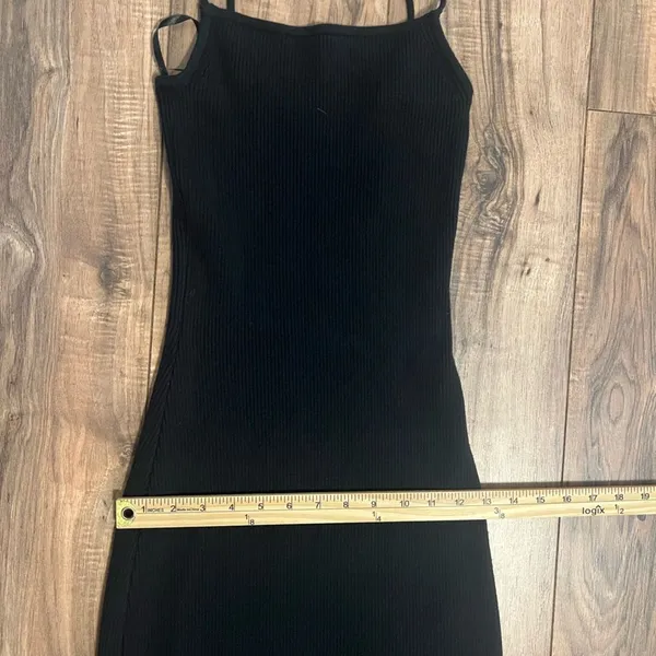 Abercrombie & Fitch Black Ribbed Asymmetrical Strappy Maxi Dress Small Tall - Image 7
