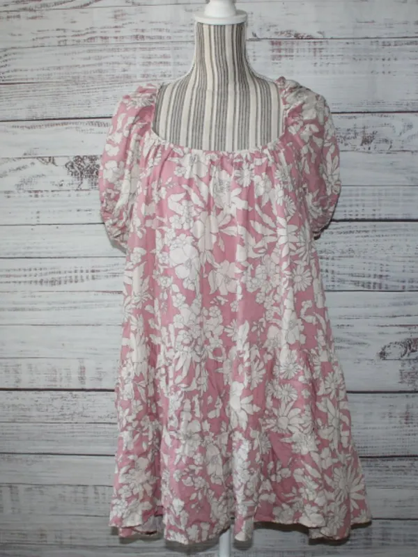 By Together Boho Floral Mini Dress Baby Doll Square Neck Short Sleeve Small - Image 2