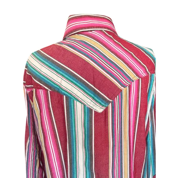 Wrangler Retro Western Pearl Snap Striped Shirt Pink Teal Cotton Small‎ Cowgirl - Image 3
