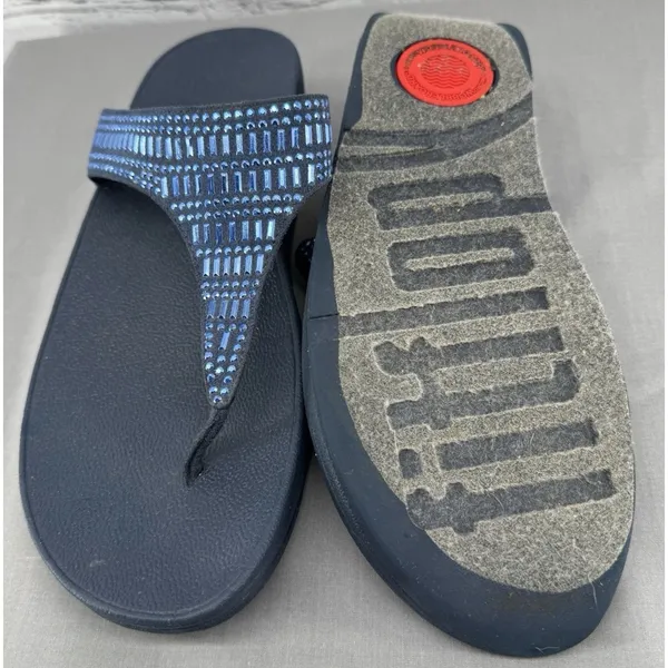 FitFlop Incastone Sandals Women’s Size 10 Blue Thong Embellished Comfort - Image 10