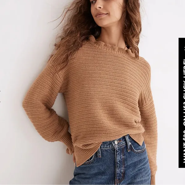 Madewell Ruffle-Neck Pullover Sweater in Cotton/Wool Blend Cream Size‎ XS - Image 6