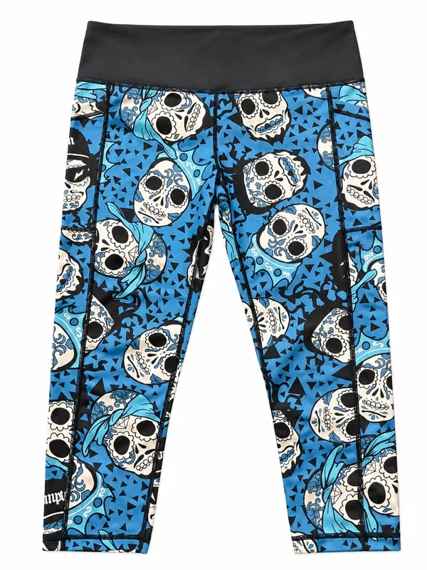 CVG Constantly Varied Gear Rap Legends Skull Capri Leggings Blue Medium M - Image 2