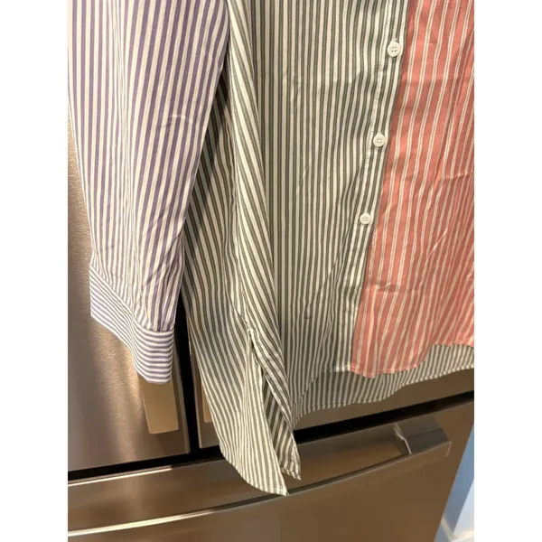 VICI Striped Colorblock Contrast Button-Up Top Collared Long Sleeve Tunic Shirt - Image 4