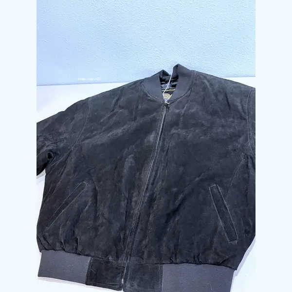 Vintage 90s Black Suede Bomber Jacket Minimalist Leather Reed M - Image 5