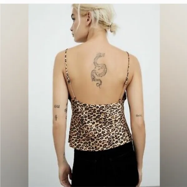 Zara Cheetah Print Satin Camisole Tank Medium NWT Cowl Neck Leopard Crop Top - Image 2