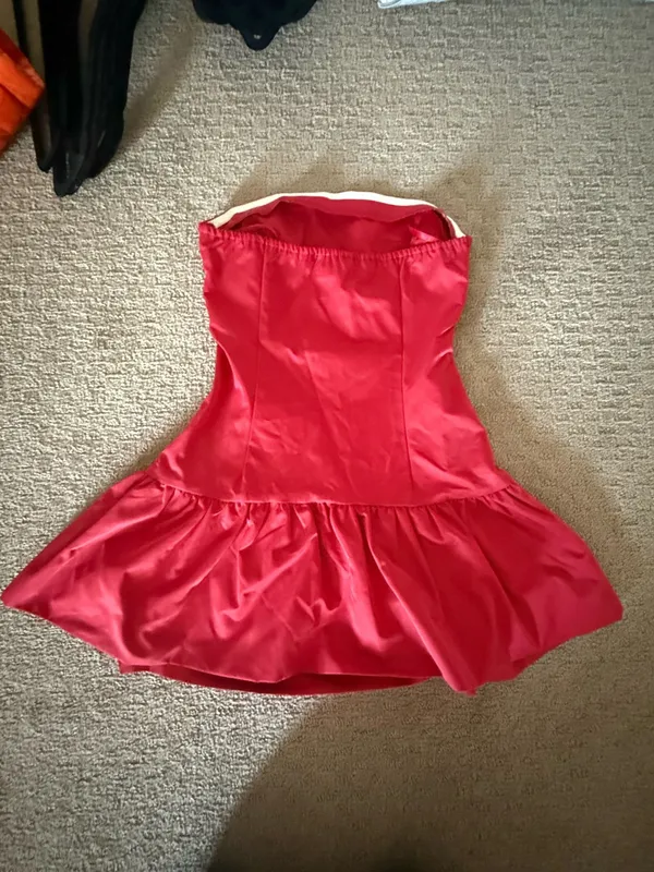 Motel Rocks Denama Puffball Mini Dress in Deep Red - Image 4