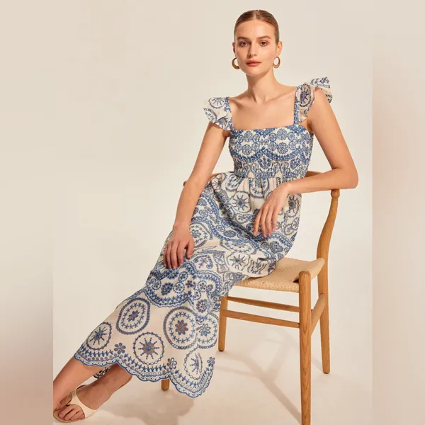 COMMENSE Semi-Sheer Boho Floral Back Cutout Dress NWT embroidered Size Small - Image 3