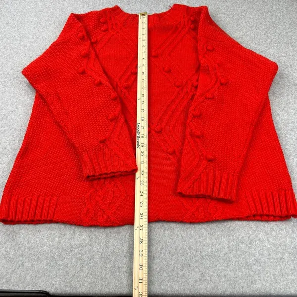 Ava & Viv Cable Knit Pom Pom Sweater‎ In Red Women's Size 2X - Image 5