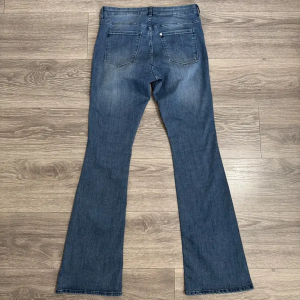 HM & Denim Women Jeans 29x30 High‎ Waist Mini Flare Medium Wash Blue Cotton Boho - Image 3
