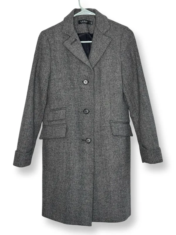 Ralph Lauren Classic Grey Herringbone Wool Trench Coat Sz 2 - Image 2