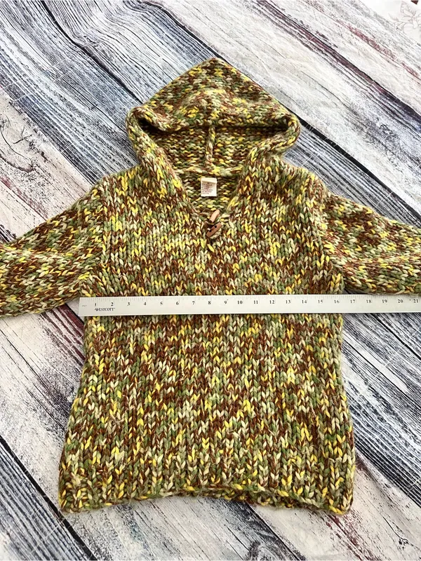 Vintage Y2K Chunky Knit Textured Hooded Sweater in Olive Mix Wool Blend - Image 8
