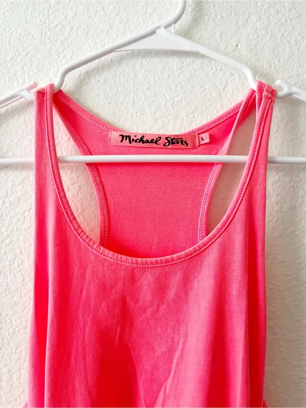 Michael Stars Evereve Neon Coral Pink‎ Racer Maxi Dress Large NEW - Image 4
