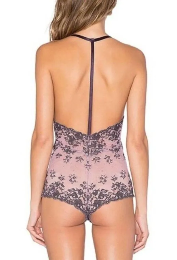 Free People Lace Bodysuit Too Cute to Handle Plunge Lingerie Sexy, Purple Medium - Image 7