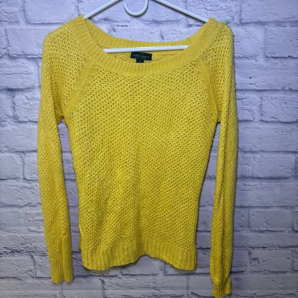 Lauren Ralph Lauren Open Knit Highlighter Yellow Sweater Medium Linen Blend - Image 2