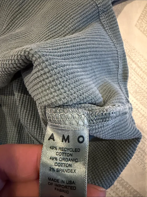 AMO Women’s Small Olive Green Waffle Knit Long Sleeve Henley Shirt - Image 3