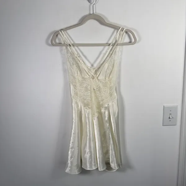 Victoria's Secret Vintage 90s Y2K Cream Slip Dress Lingerie Satin Lace Womens Sm - Image 4