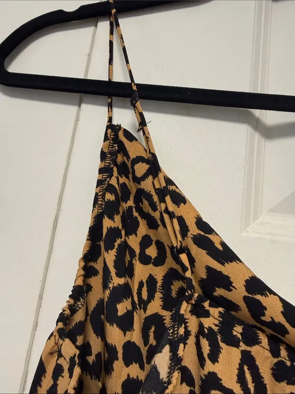 Leopard Print Cowl Neck Bodysuit in Tan and Black - Image 7