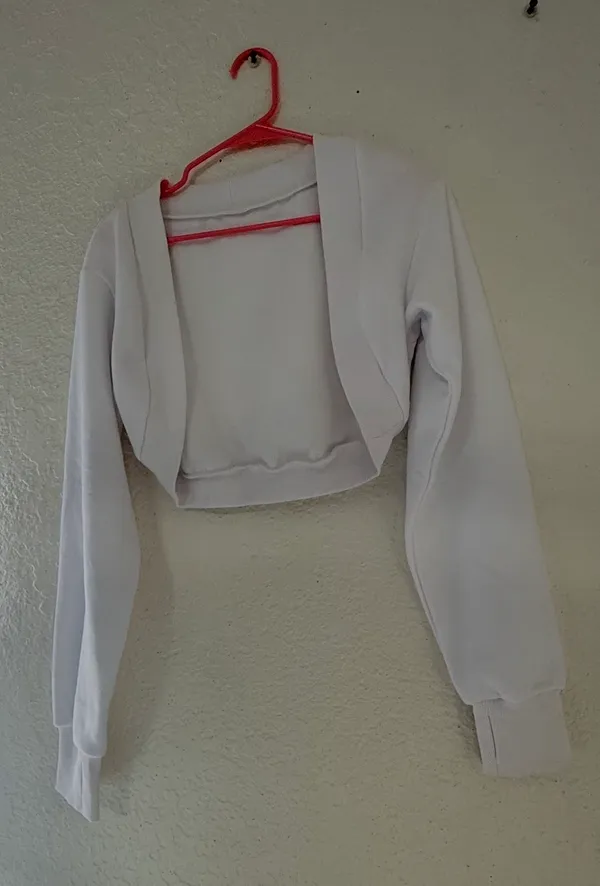 White Cropped Open-Front Shrug Sweatshirt with Thumbholes - Size S - Image 3