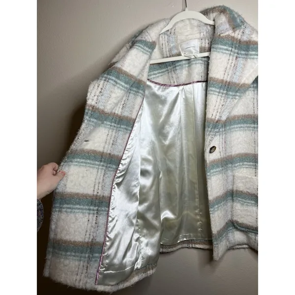 Anthropologie Womens‎ White Green Elsa Plaid Collared Long Sleeve Coat Size M - Image 11