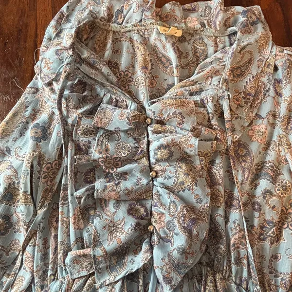 En‎ Creme Blue Paisley Ruffle Romper Long Bell Sleeve Boho ERU61761TR Large - Image 5