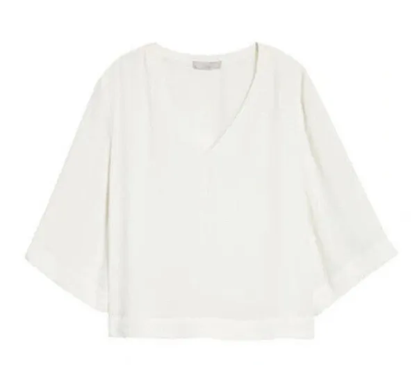 Chelsea28 XS Ivory Rib Trim Top V- Neck Flowy - Image 7