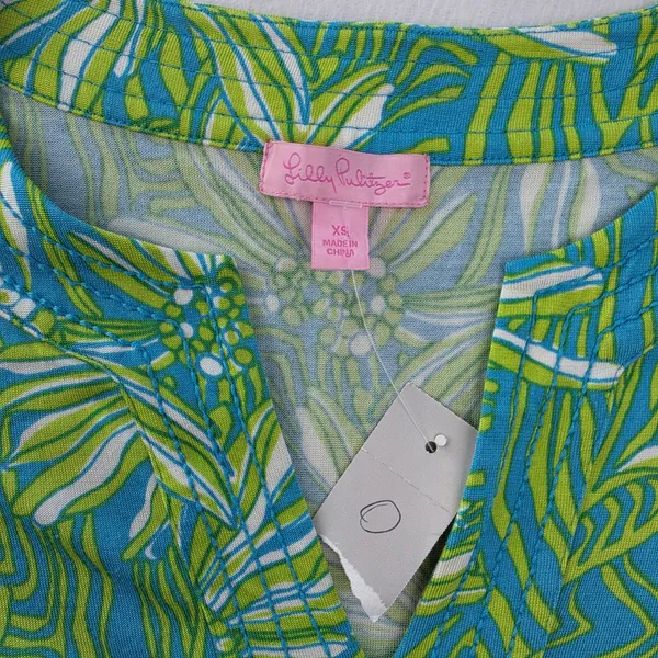 Lilly Pulitzer Silk Cotton Floral Bell Sleeve Dress Blue Green XS 96212 - Image 5