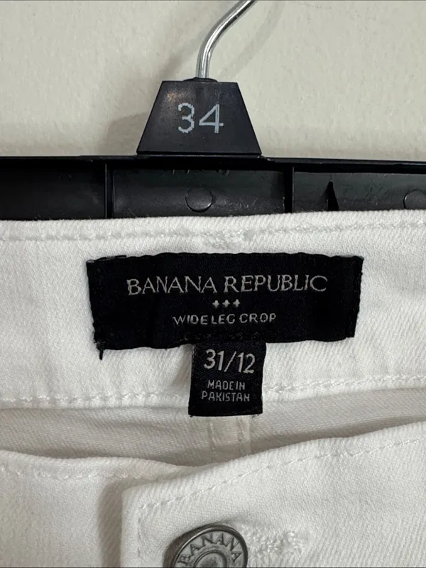 Banana Republic Factory Relaxed Hi-Rise Pleated Wide-Leg Jeans Pure White sz 31 - Image 9
