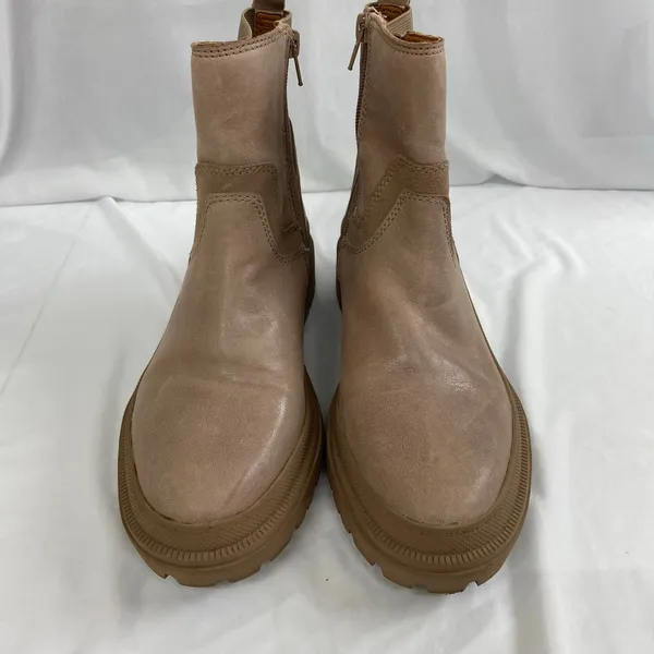 Lucky Brand women's Eabile tan suede taupe leather zip chunky ankle‎ boots 8.5 - Image 2